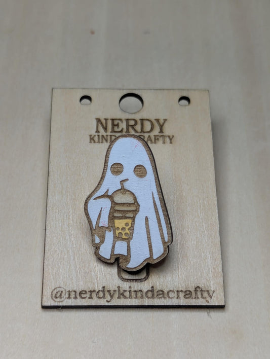 Boba Tea Ghost Pin