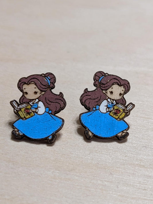 Blue Dress Girl Reading a Book Stud