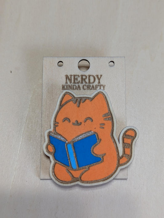 Cat Reading Book Pins