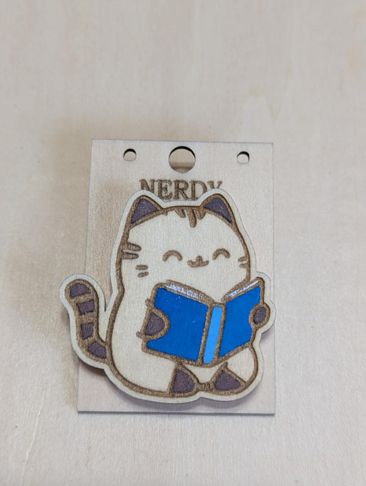 Cat Reading Book Pins