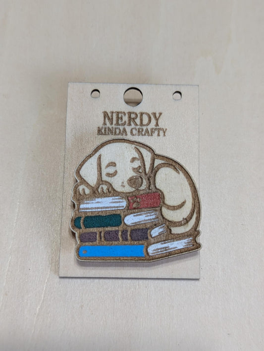 Dog Sleeping On Books Magnet