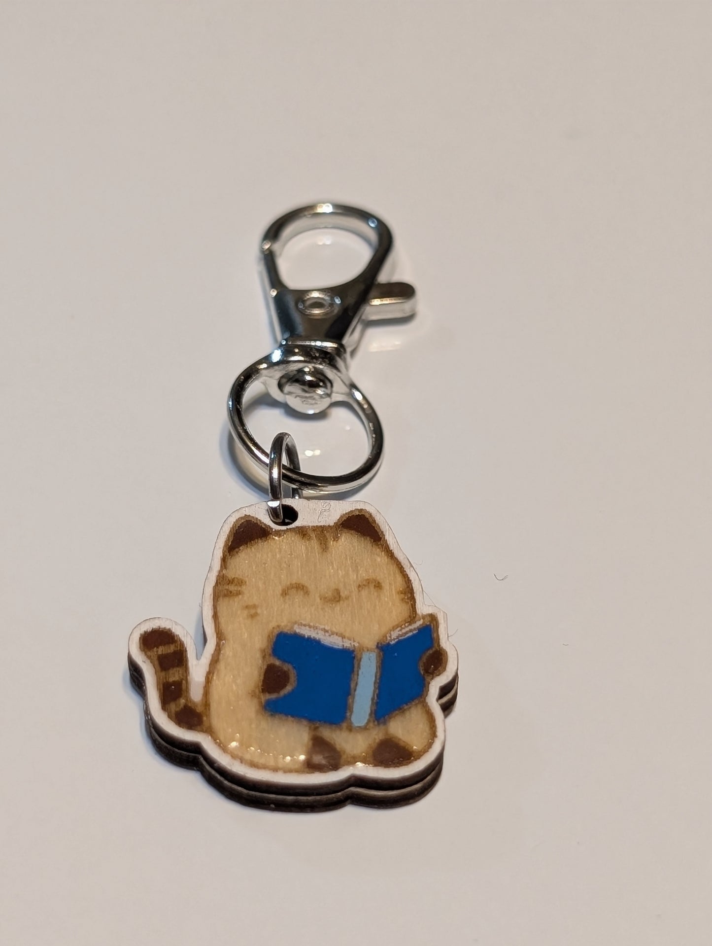 Grey Cat Reading Stitch Marker