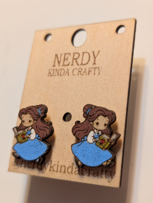 Blue Dress Girl Reading a Book Stud