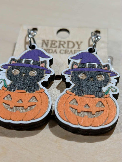 Black Cat in Pumpkins Dangles