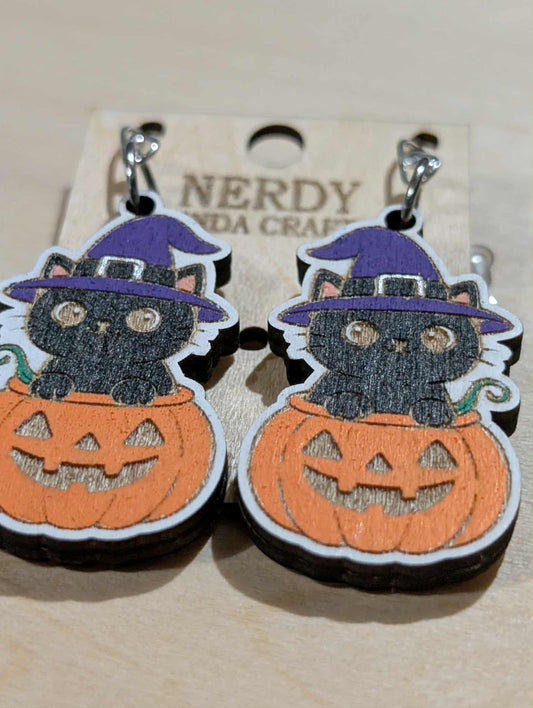 Black Cat in Pumpkins Dangles