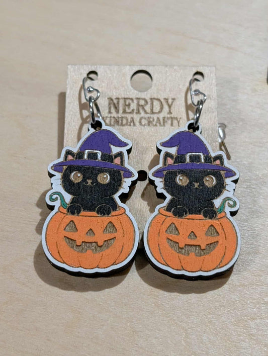 Black Cat in Pumpkins Dangles