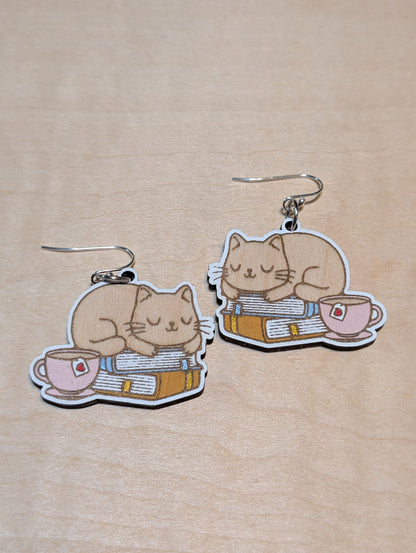 Reading and Tea Cat Dangles