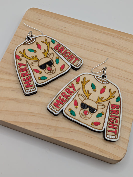 Merry Reindeer Ugly Christmas Sweater Dangles
