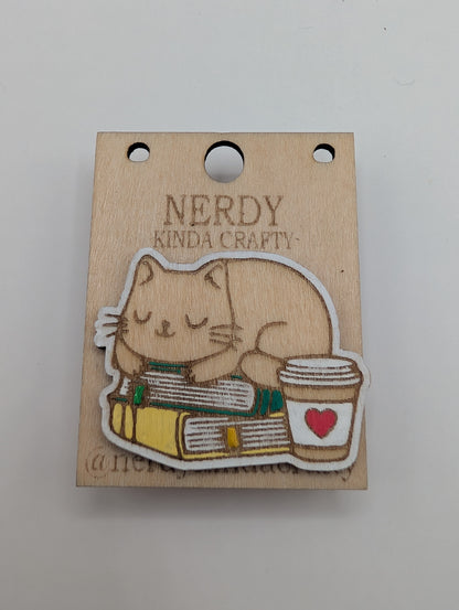 Cat on Books Pins