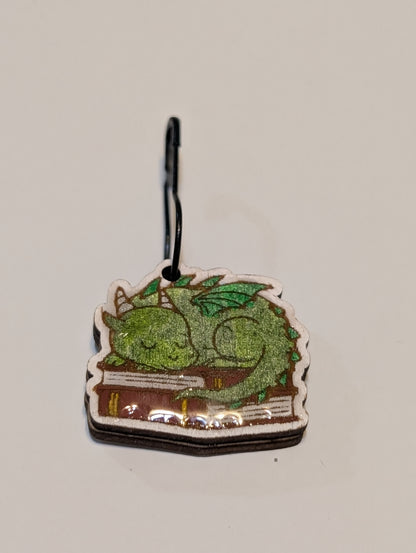 Book Dragon Stitch Marker or Zipper Pull