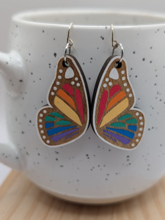 Boucles d'oreilles pendantes papillon Rainbow Pride