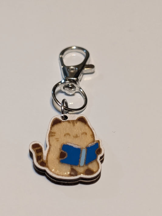 Grey Cat Reading Stitch Marker