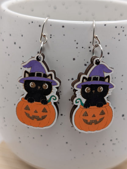 Black Cat in Pumpkins Dangles