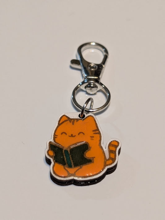 Orange Cat Reading Stitch Marker