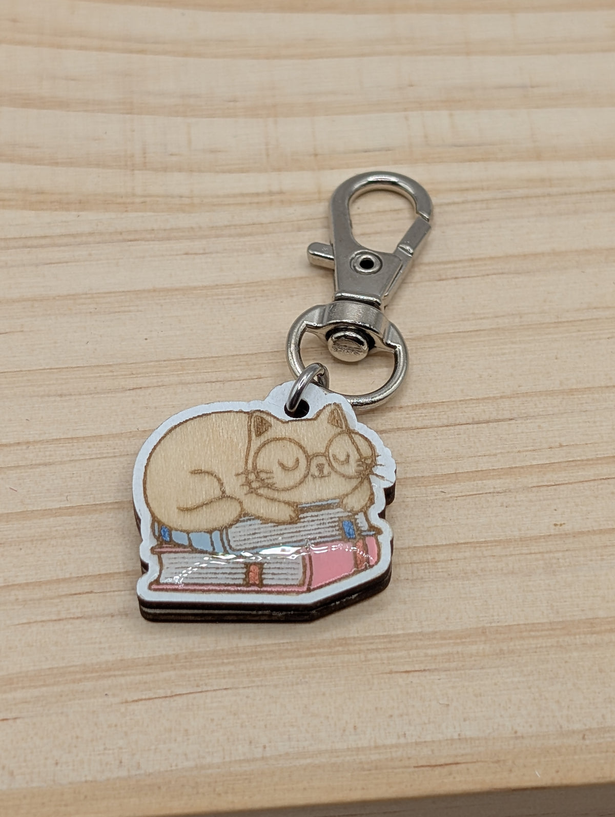 Cat on Book Stitch Marker or Zipper Pull