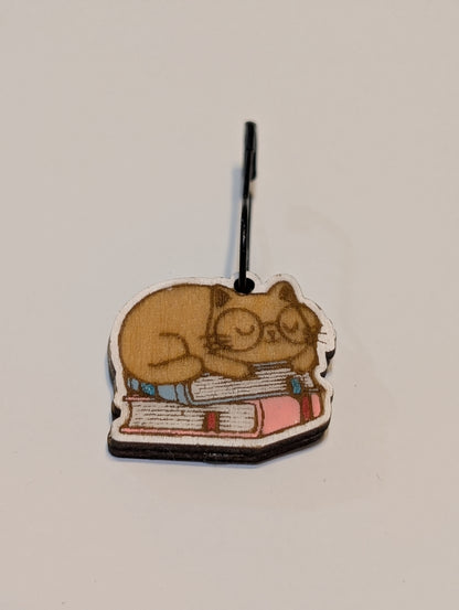 Cat on Book Stitch Marker or Zipper Pull