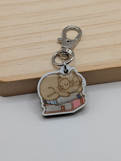 Cat on Book Stitch Marker or Zipper Pull