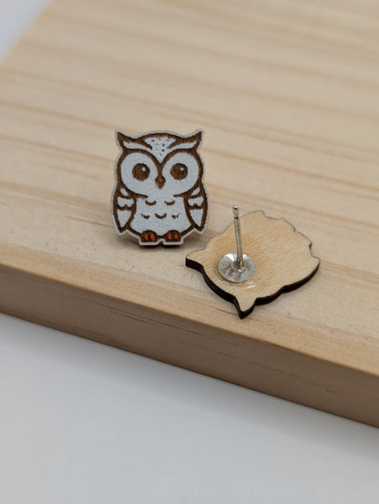 Boucles d'oreilles clous Chouette harfang