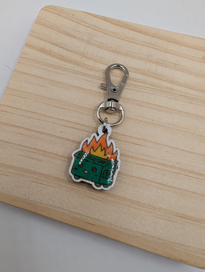 Dumpster Fire Stitch Marker or Zipper Pull