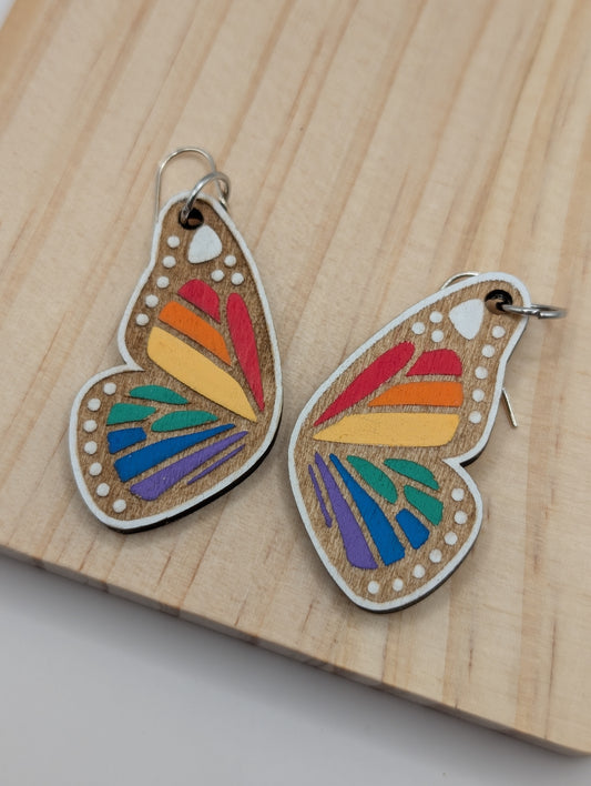 Boucles d'oreilles pendantes papillon Rainbow Pride