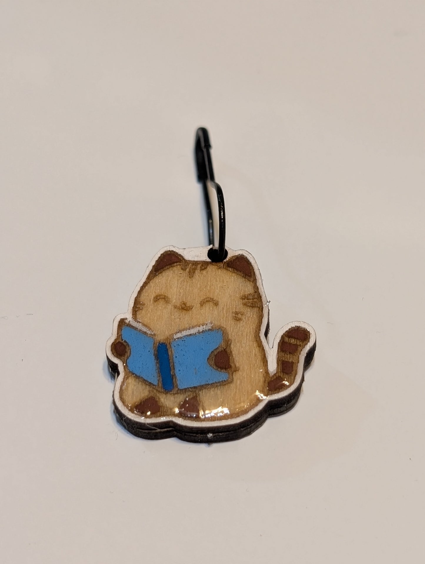 Grey Cat Reading Stitch Marker
